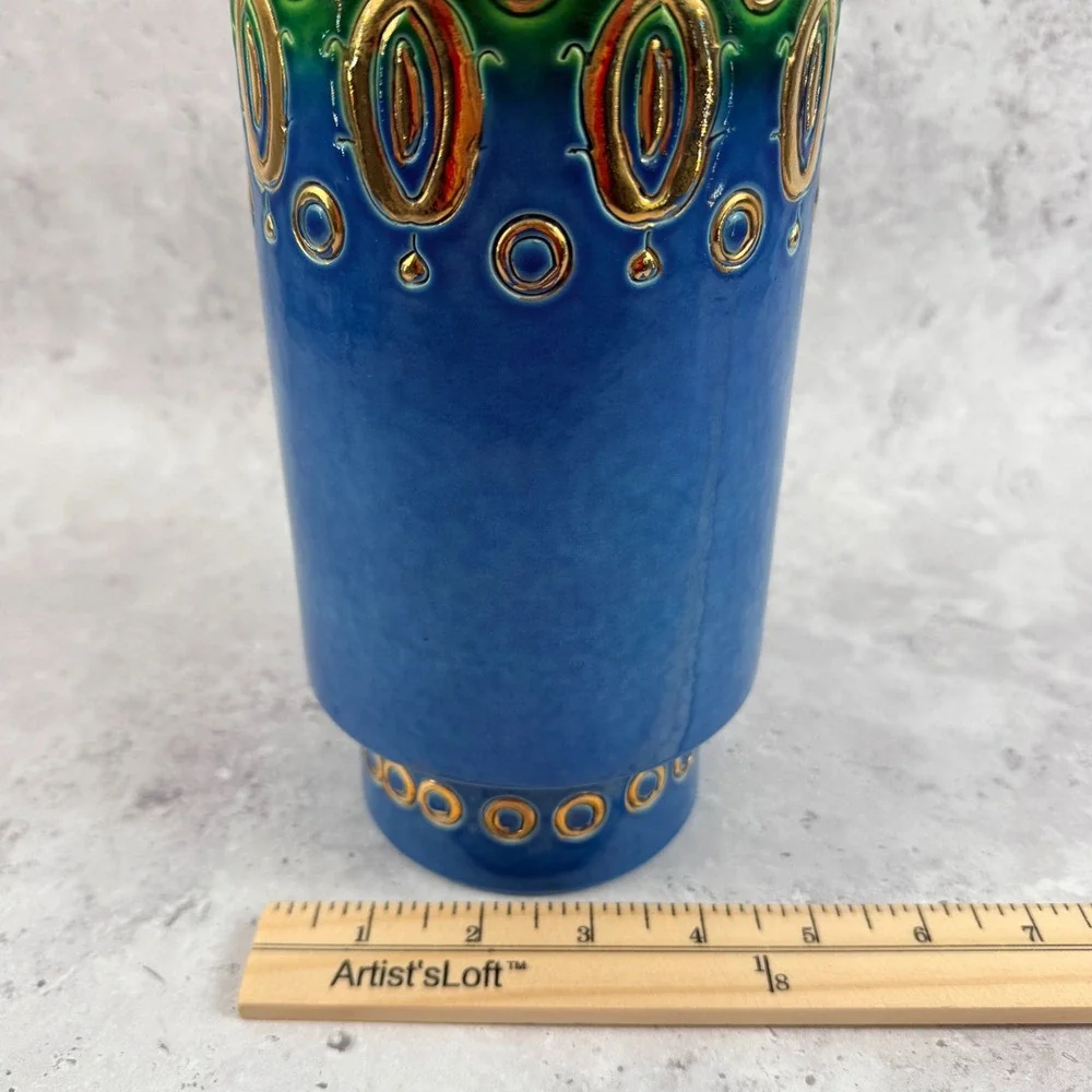 1960s Bitossi Thai Silk Soraya Blue Vase Aldo Londi Rosenthal Netter Italy 990